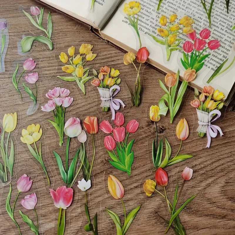 JIANQI 40Pcs Natural plants Flower Stickers DIY scrapbook PET Material