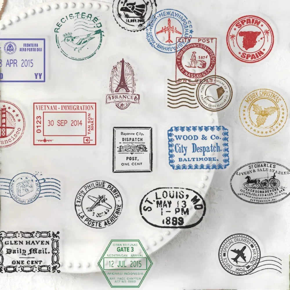 60Pcs Transparent Vintage Postmark Stickers - Waterproof PET Decor for