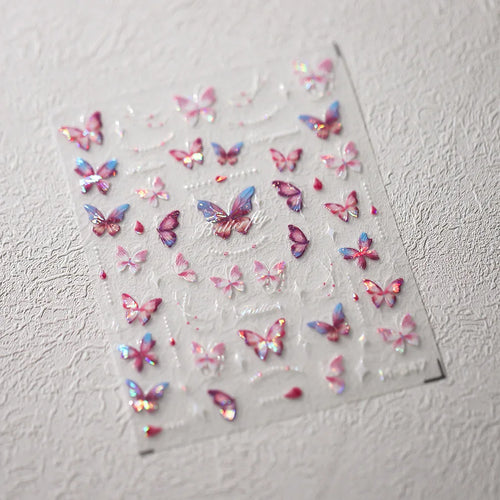 1Pcs 5D Embossed Aurora Butterfly Nail Art Stickers Self Adhesive