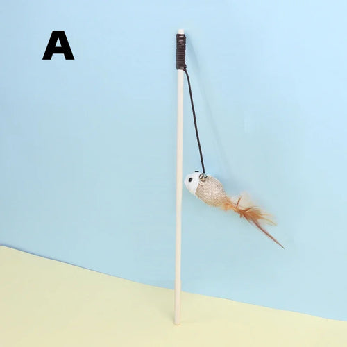 New Mouse Wooden Teasing Cat Rod Cat Toy Pet Supplies Feather Bell