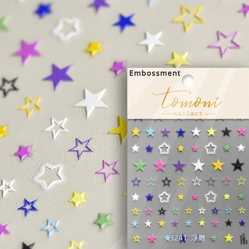 1pcs 5D Relief Kawaii Colorful Star Nail Art Stickers Multi Macaron