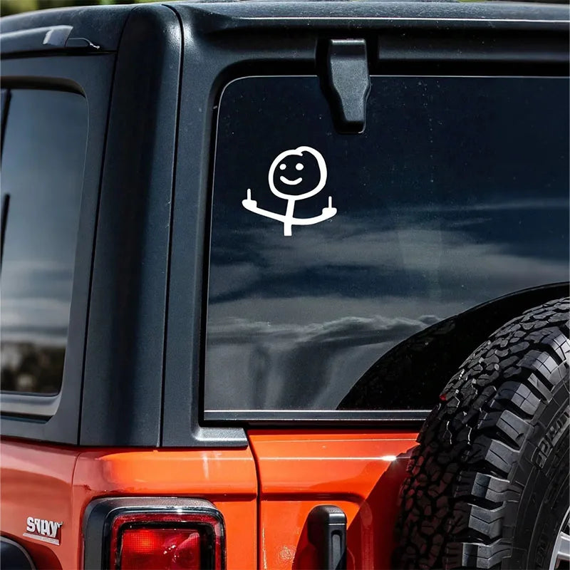 2 cartoon smiling car stickers - waterproof, UV resistant vinyl, easy