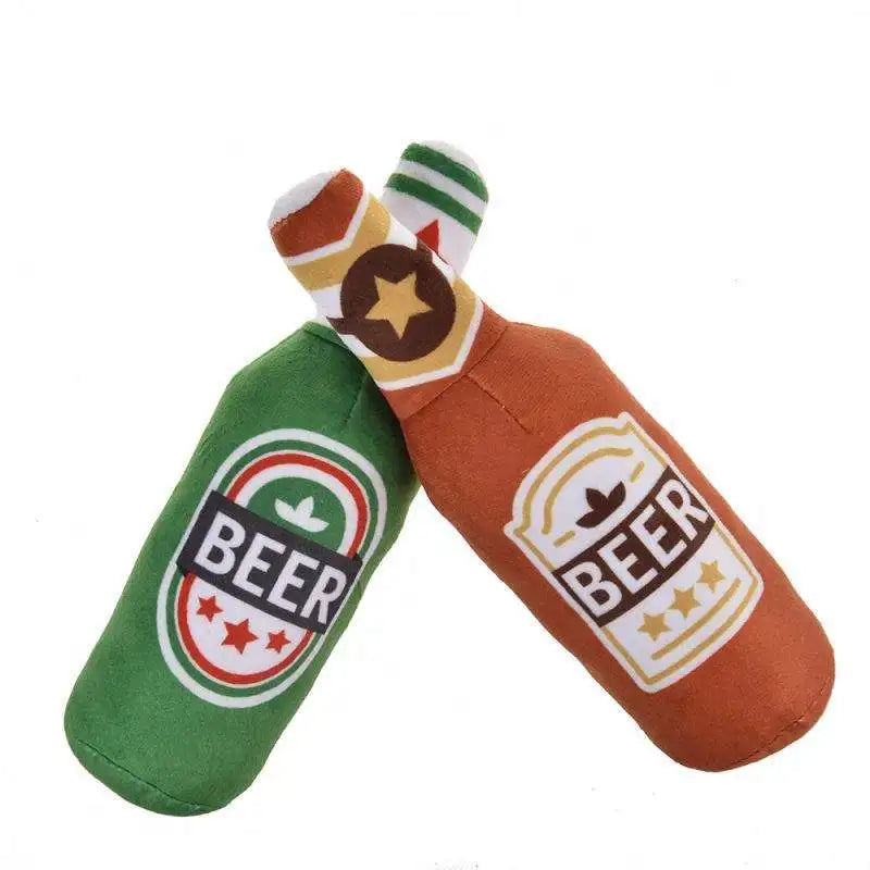 Plush Dog Toys Beer Bottle Shaped for Small & Large Dogs Bite