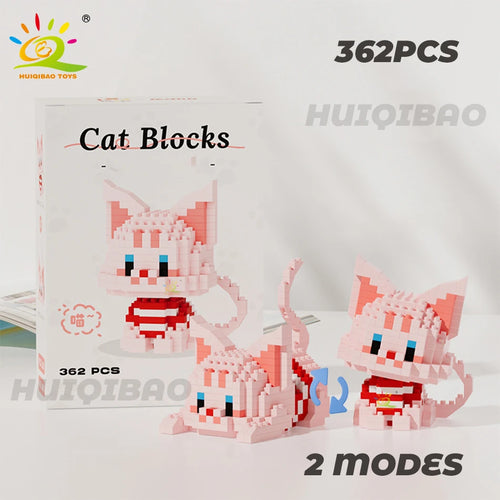 HUIQIBAO Cute Cat Micro Model Building Block Kids Mini Pets City