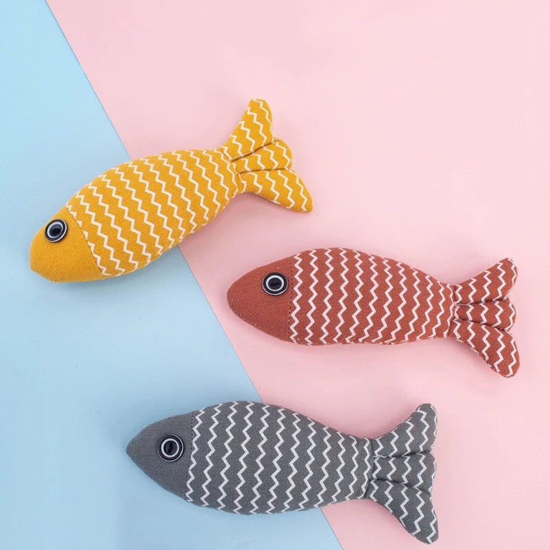 Cat toy self high boredom resistant bite clean teeth linen fish