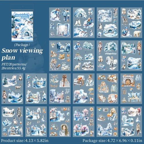 20 Sheets PET Die cut Stickers book Four Seasons Scenery Decorative