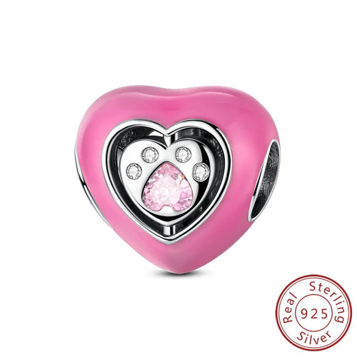 Charms 925 Sterling Silver Dog Cat Paw Print Love Pets Charms Beads
