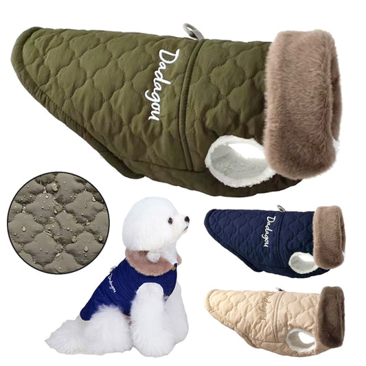 Waterproof Fur Collar Dog Jacket Winter Warm Fleece Dog Clothes for