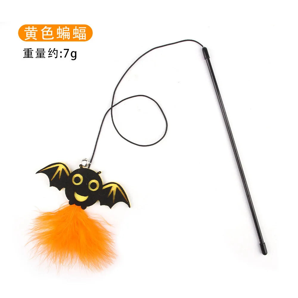 Halloween cat toy accessories various Halloween plush cat toys cat teaser stick pet toy set