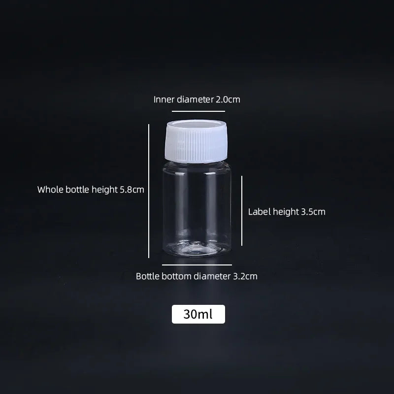 15ml/20ml/30ml/100ml Plastic PET Clear Empty Seal Bottles Solid Powder Medicine Pill Vial Container Reagent Packing Bottle
