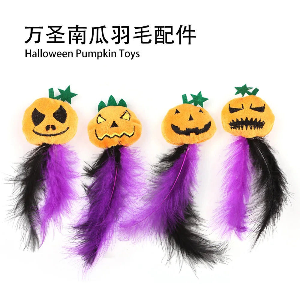 Halloween cat toy accessories various Halloween plush cat toys cat teaser stick pet toy set