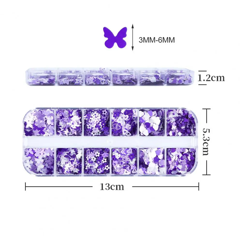 12 Grids Mixed Butterfly Pointed Star Design Nail Glitters Holographic Glitter Sequins Nail Patch DIY Nail Art Decoration