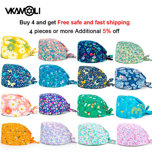 Women's Cotton Scrubs Caps Weat-absorbent Elastic Section Pet Grooming